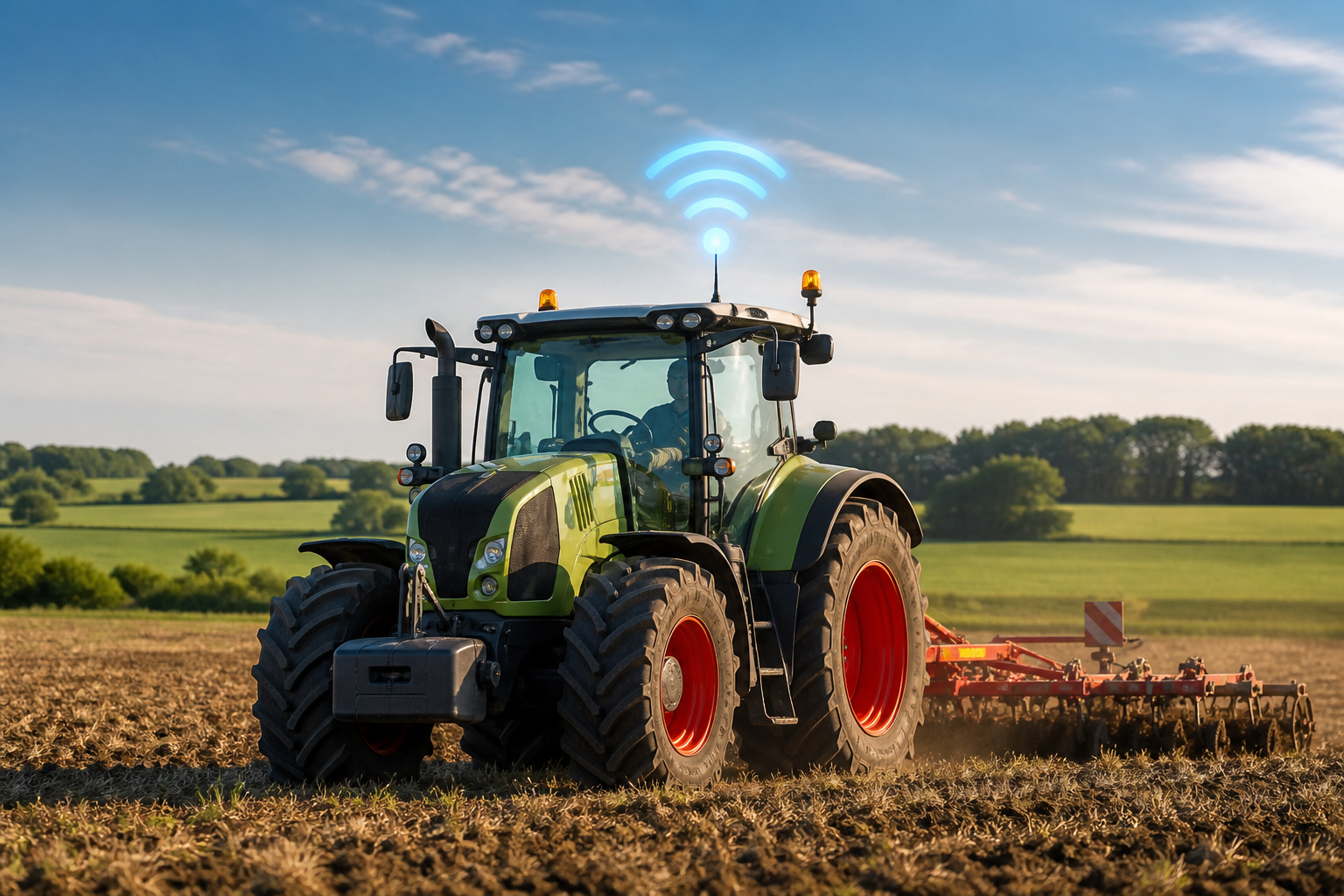 Engin agricole connecté dans un champ